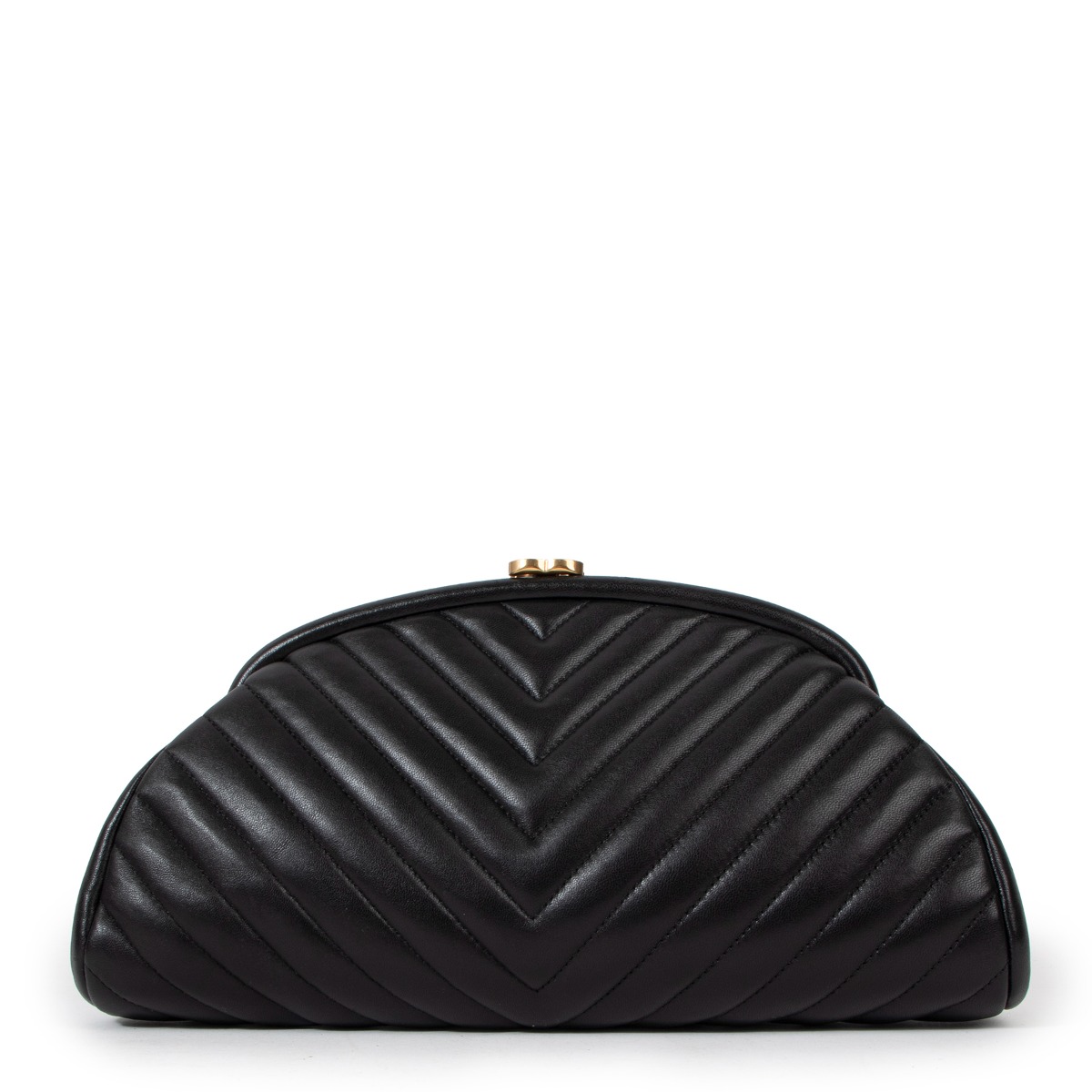 Chanel Black Lambskin Chevron Quilted Timeless Clutch Labellov