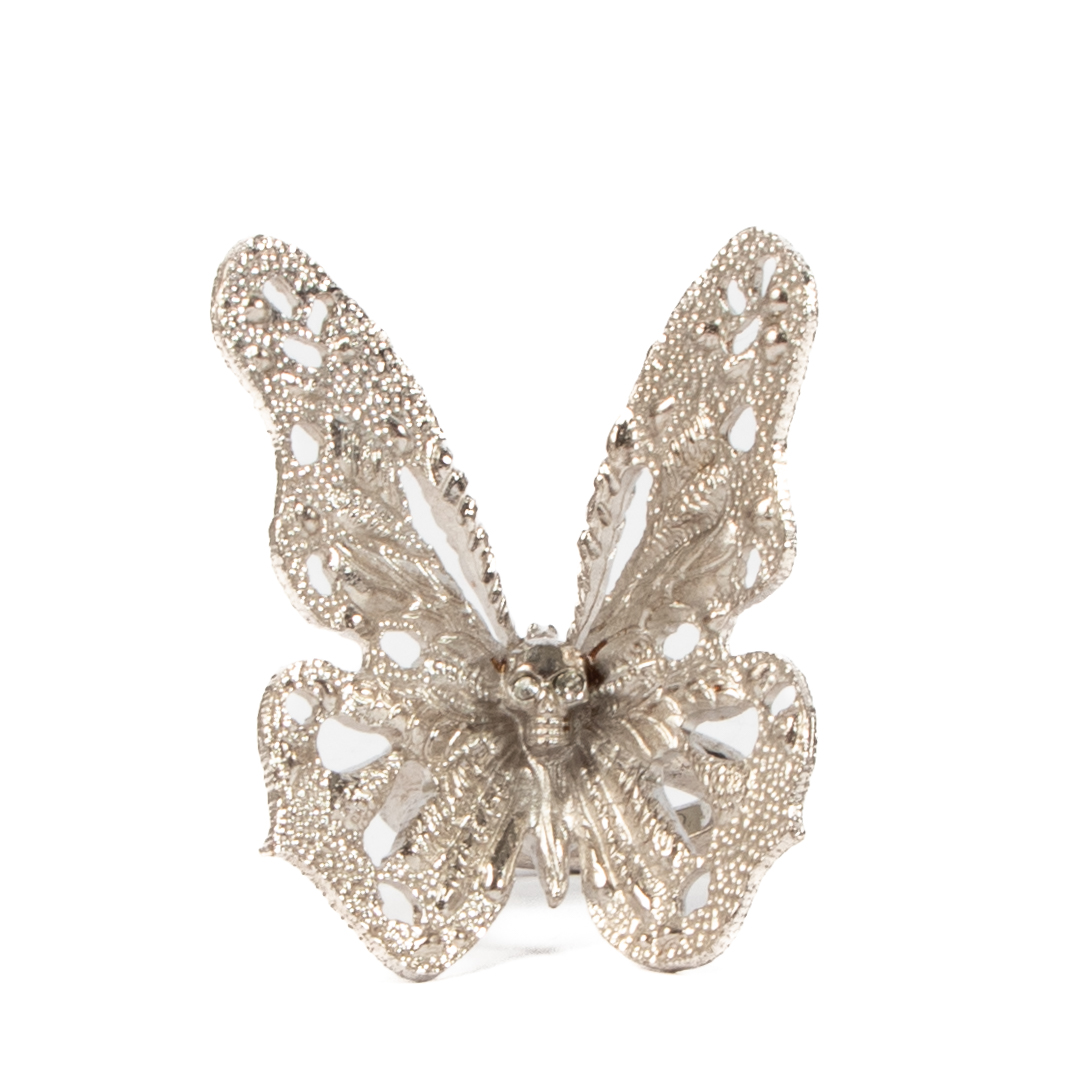 Alexander McQueen Silver Butterfly Ring - Size 55