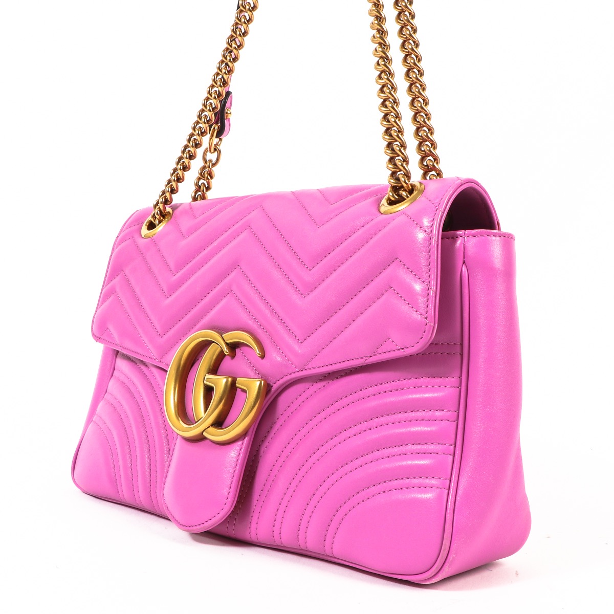 Gucci Pink Matelass Leather Medium GG Marmont Bag Labellov