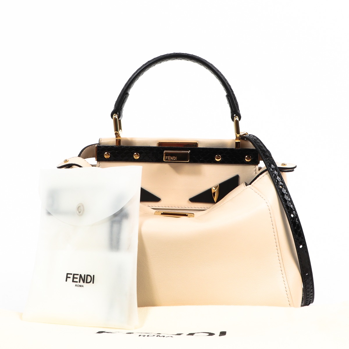 Fendi White Mini Peekaboo Iconic Python Handle ○ Labellov