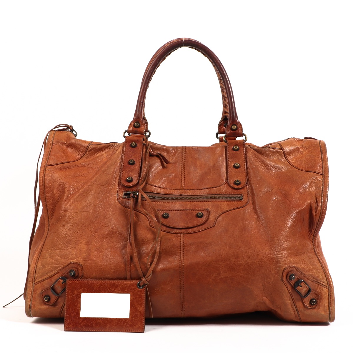 【希少デザイン】　BALENCIAGA ブラウン トートバッグ Balenciaga Saddle Brown Lambskin Classic Weekender Bag ○ Labellov