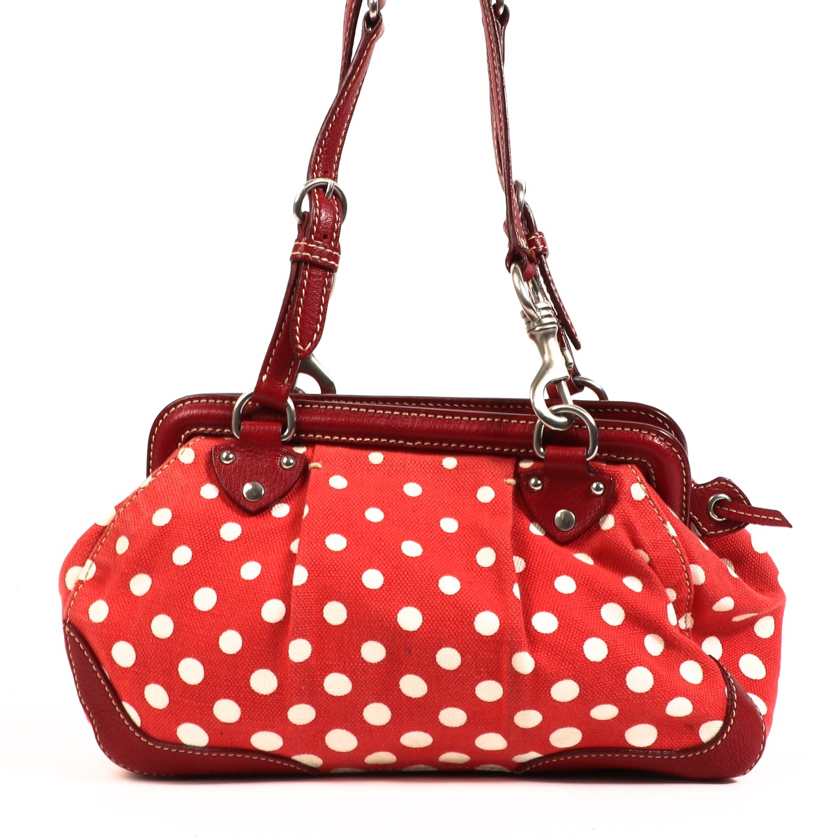 【関税&送料込】Miu Miu Cappuccino Cotton Blend Reversible O Miu Miu Papavero Latte cotton Pois Frame Shoulder bag