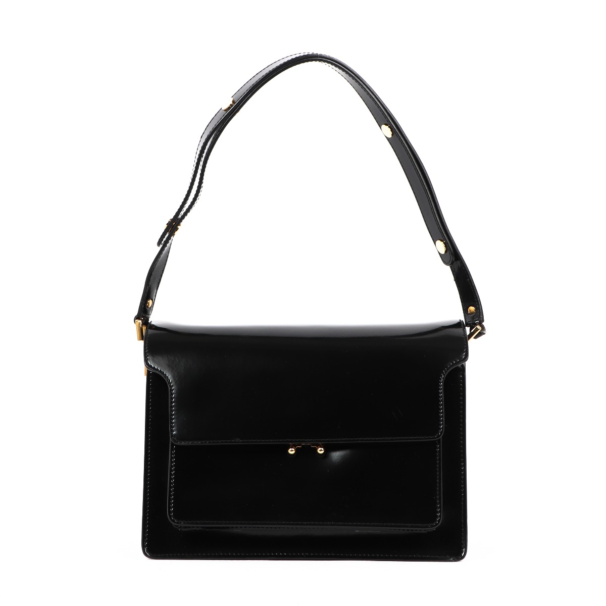 Marni Black Calf Leather Large Trunk Shoulder Bag Labellov