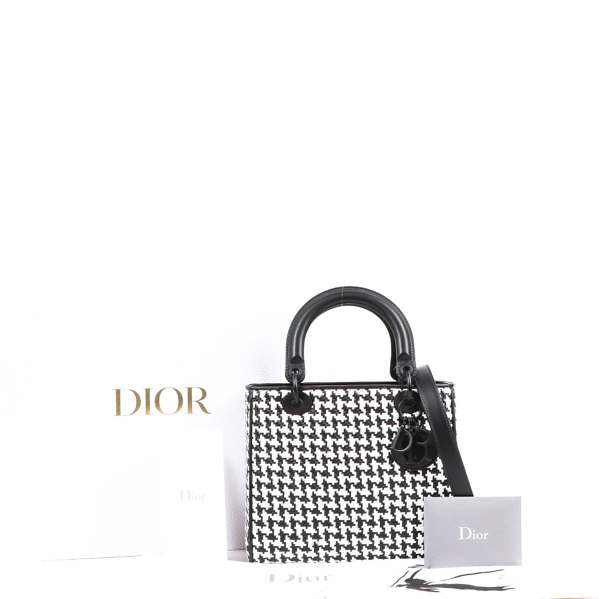 Christian Dior Lady Dior Medium Woven Houndstooth Sheepskin Bag