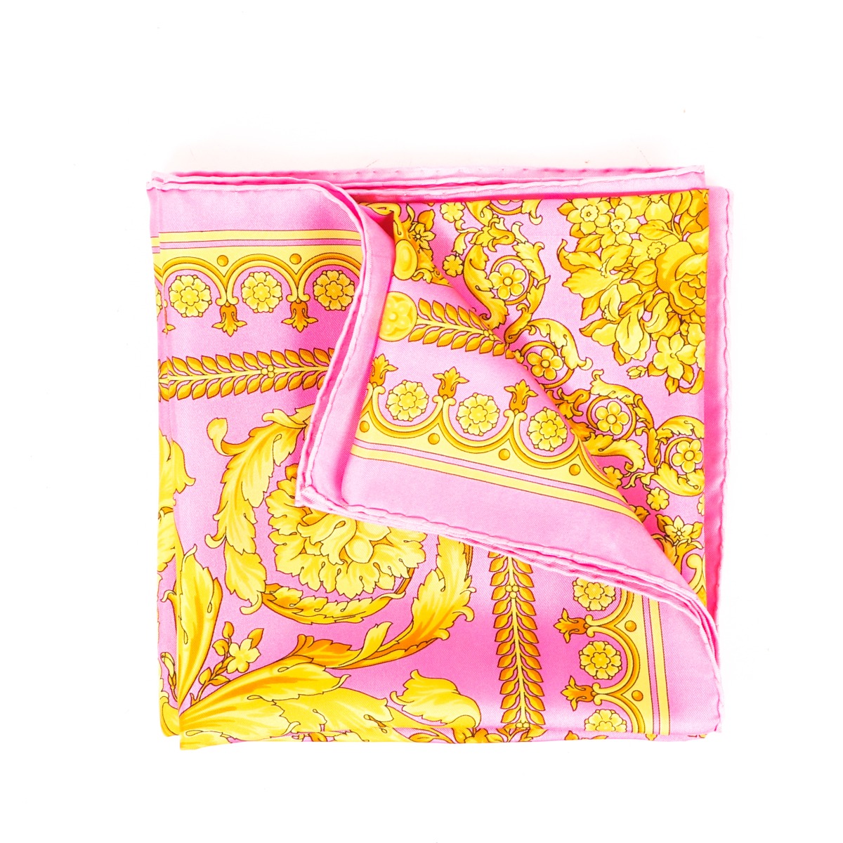 Versace Barocco Pink Large Silk Foulard Scarf ○ Labellov