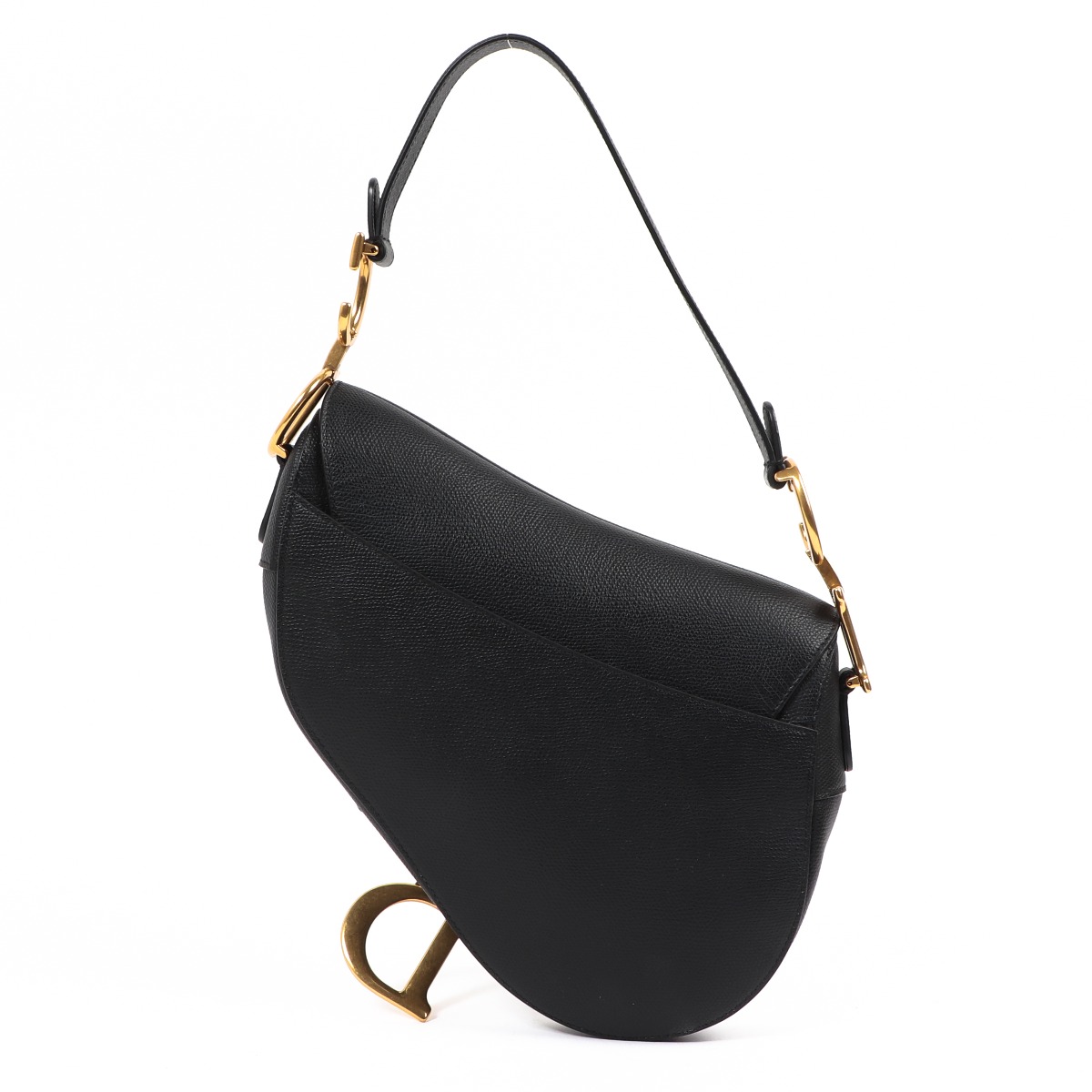 Christian Dior Black Grained Calfskin Leather Saddle Bag - Yoogi's Closet