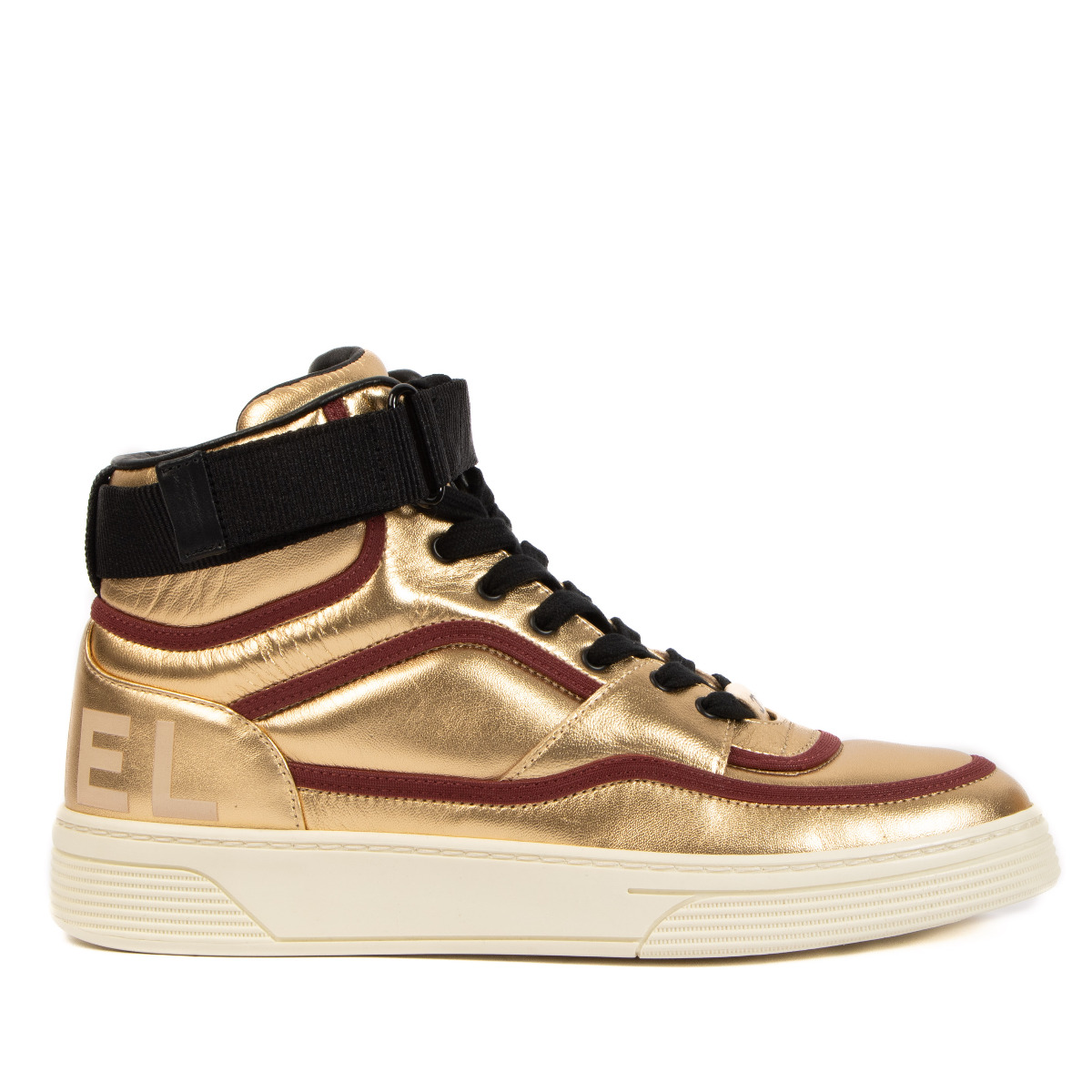 CHANEL Metallic Calfskin Crocodile Embossed Cocodile High Top Sneakers 38  Gold 1125221