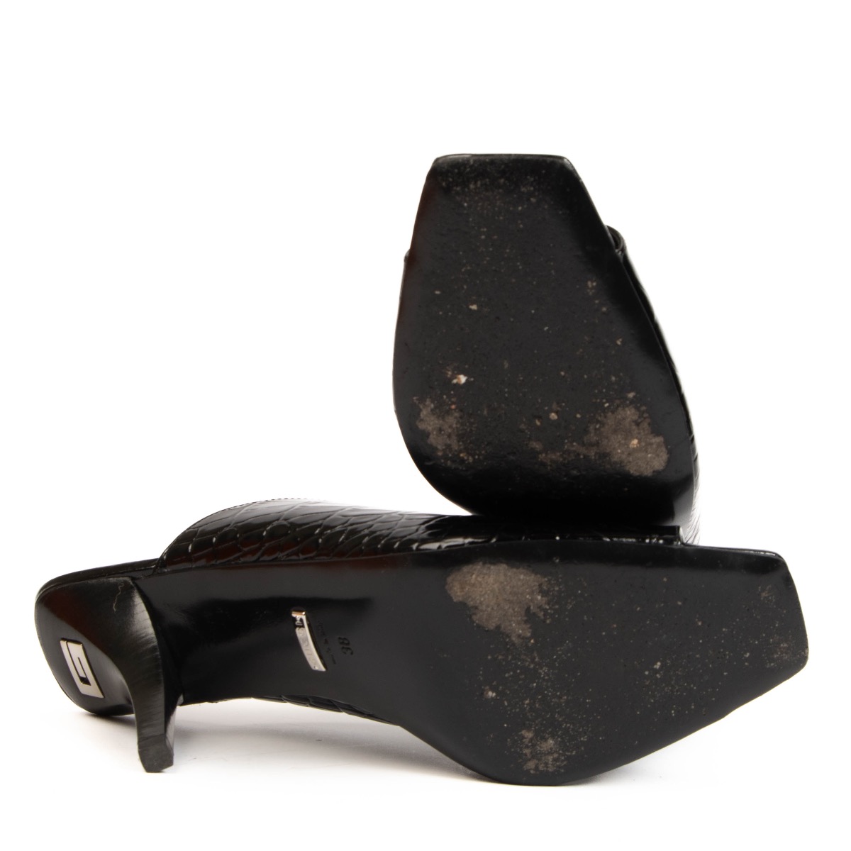 Gucci Black Leather Croc-Embossed Demi Heels ○ Labellov