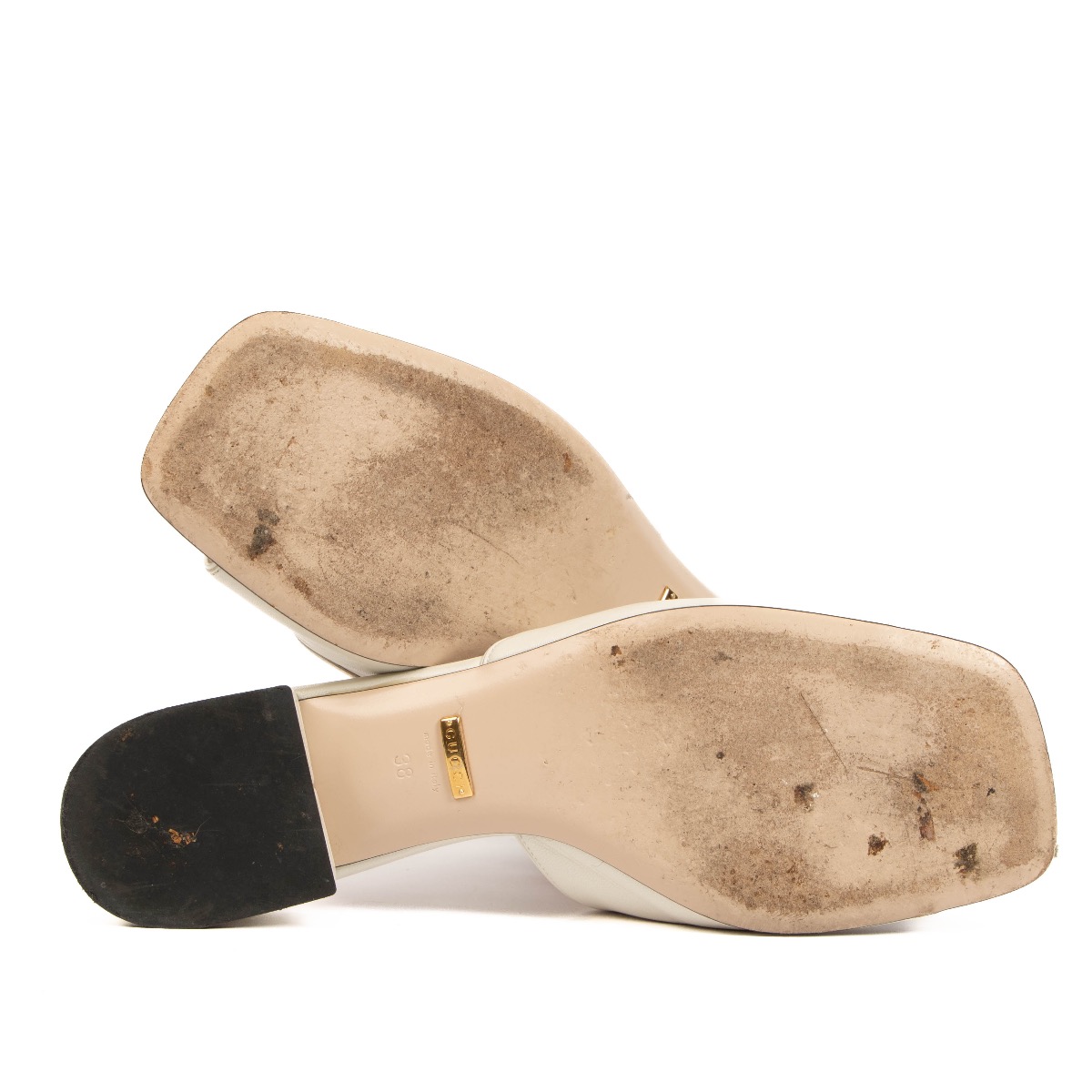 【GUCCI】ホワイト&ブラウンミュール Women's slide sandal with Interlocking G in white leather