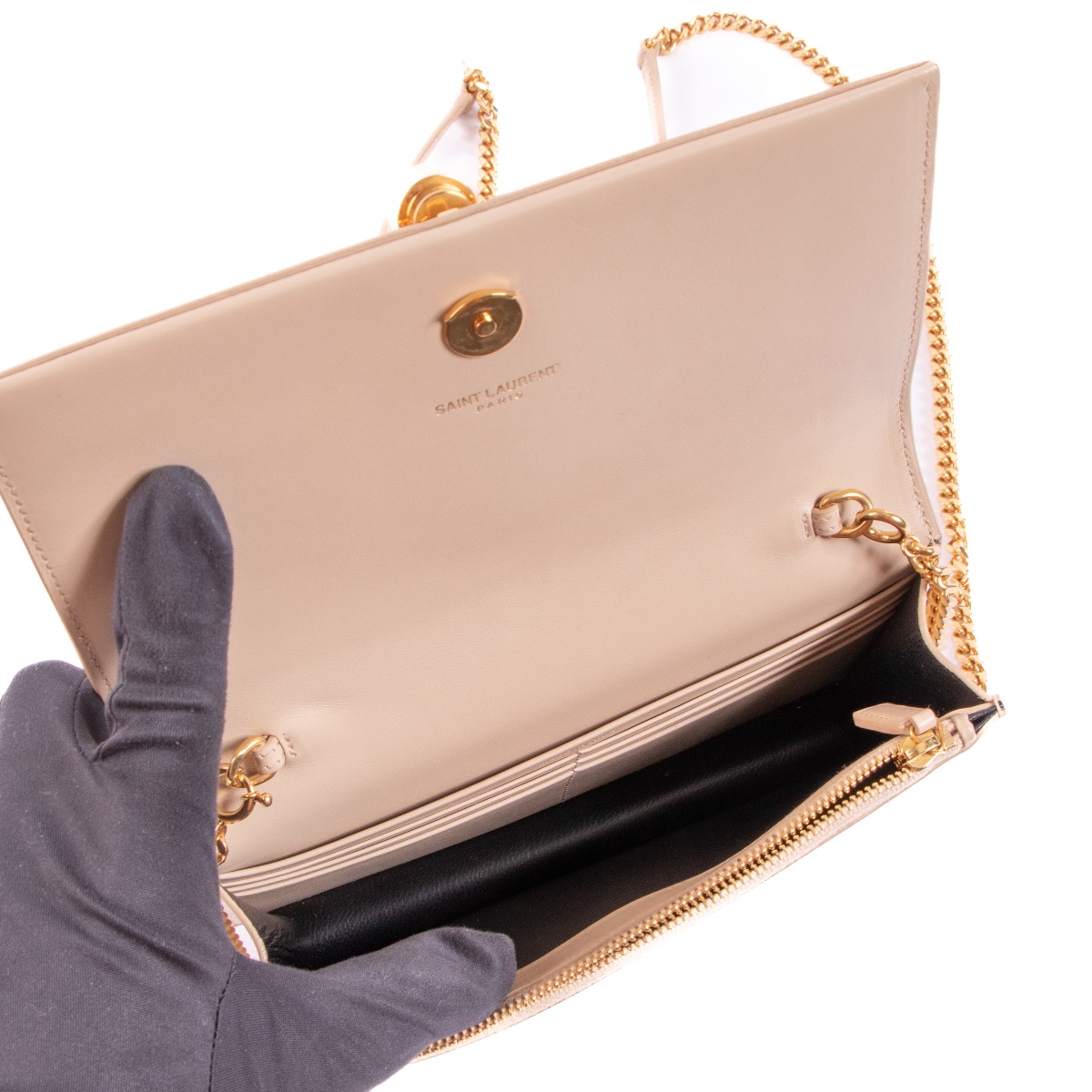 Saint Laurent Beige Kate Chain Wallet With Tassel