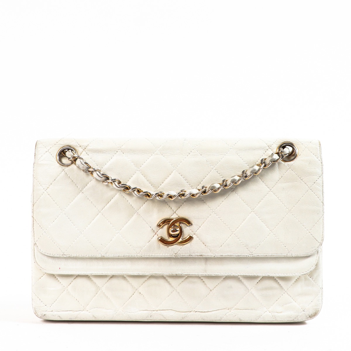 【ヴィンテージ】Rank:B☆Chanel White Classic フラップバッグ BUYMA VINTAGE 中古 【ヴィンテージ】Rank:B☆Chanel White