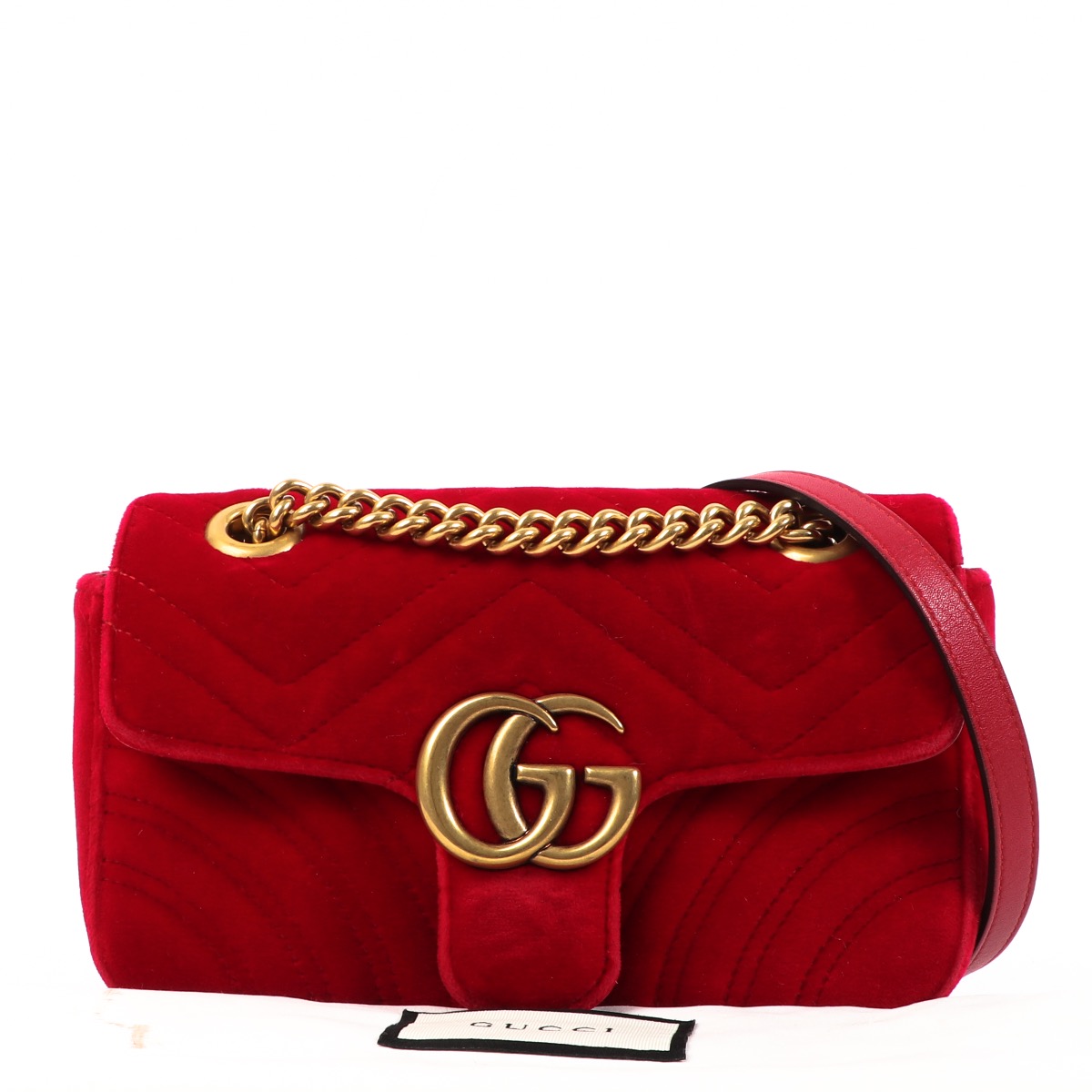 Gucci Red Velvet GG Marmont Mini Shoulder Crossbody Bag