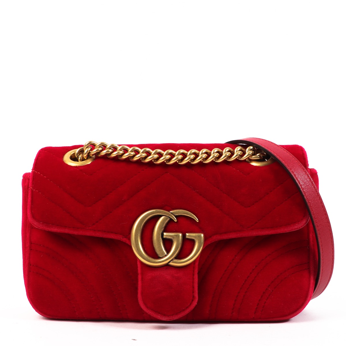 Gucci Red Velvet GG Marmont Mini Shoulder Crossbody Bag
