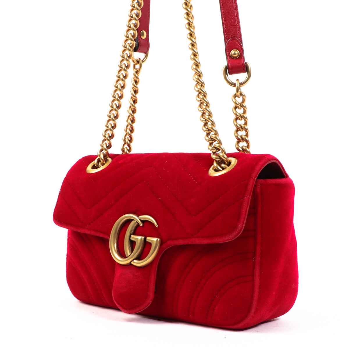 Gucci marmont velvet bag 26cm original leather wine red