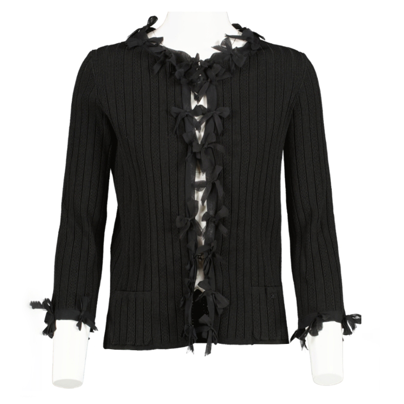 トップス andmary sheer ribbon cardigan black ll07756_chanel_black_top_front