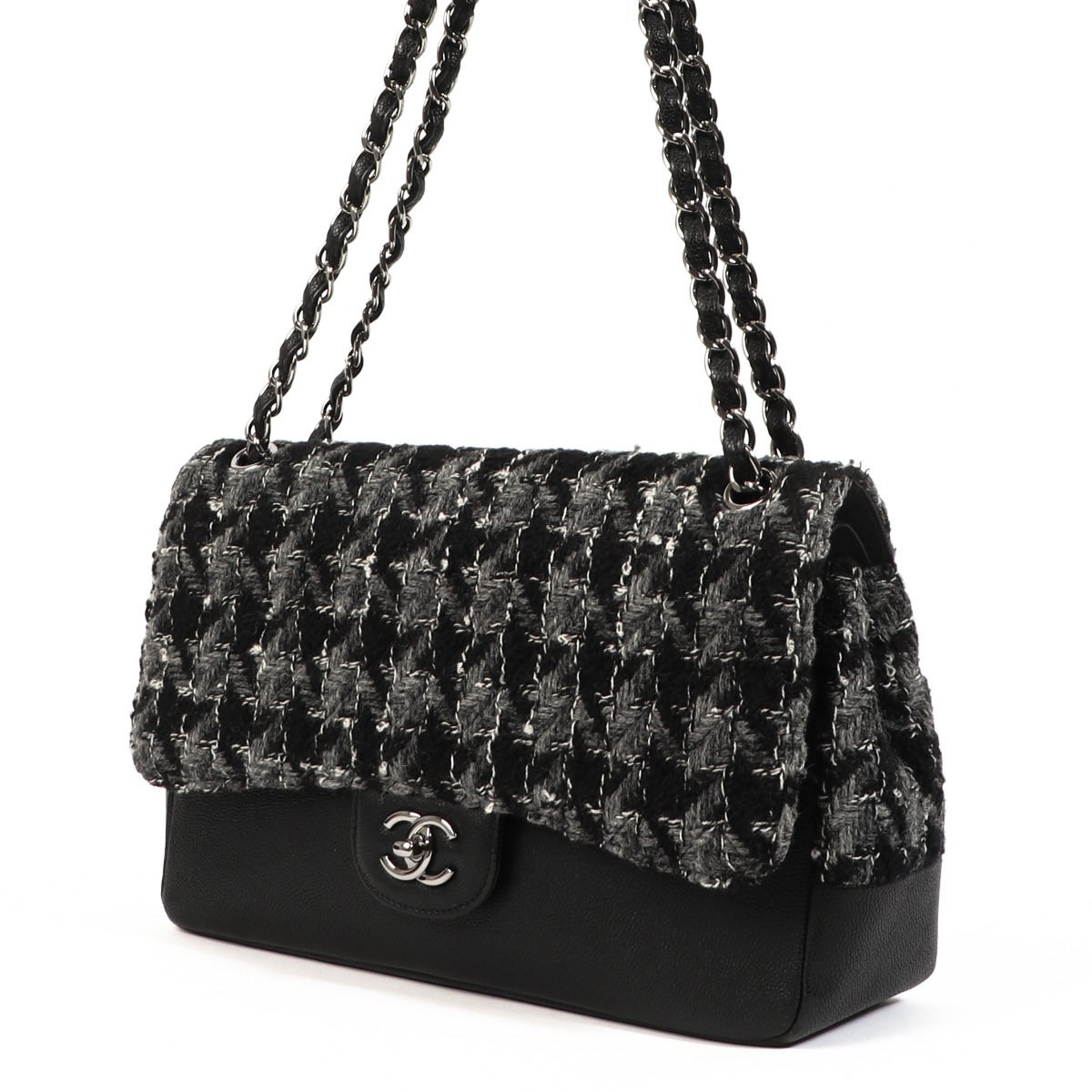 Chanel Houndstooth Tweed & Calfskin Large Classic Flap Bag ○ Labellov ○ Buy  and Sell Authentic Luxury