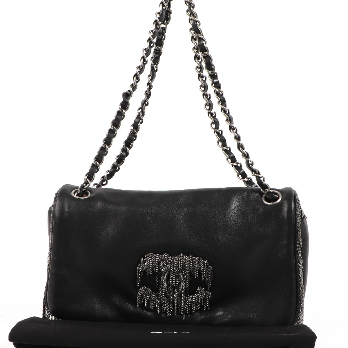 Chanel Black Leather Chain Fringe Shoulder Bag Labellov Buy and