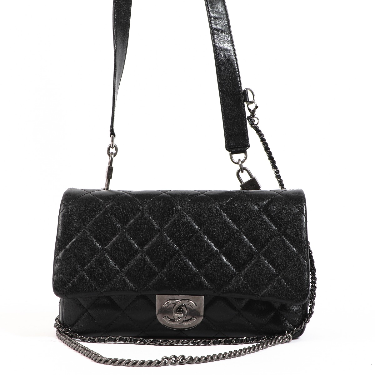 Chanel Black Goatskin Double Carry Flap Bag ○ Labellov