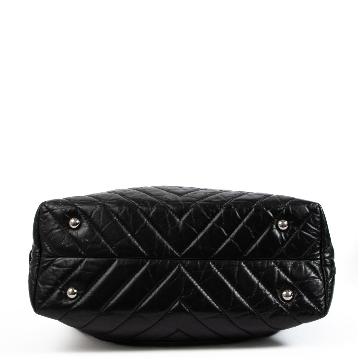 Chanel Black Chevron Aged Calfskin Bowling Bag ○ Labellov ○ Buy