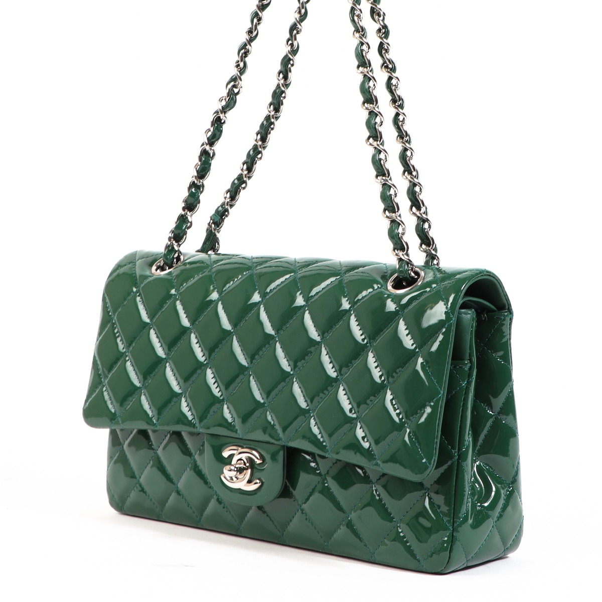 Chanel Green Patent Leather Classic Flap Bag ○ Labellov
