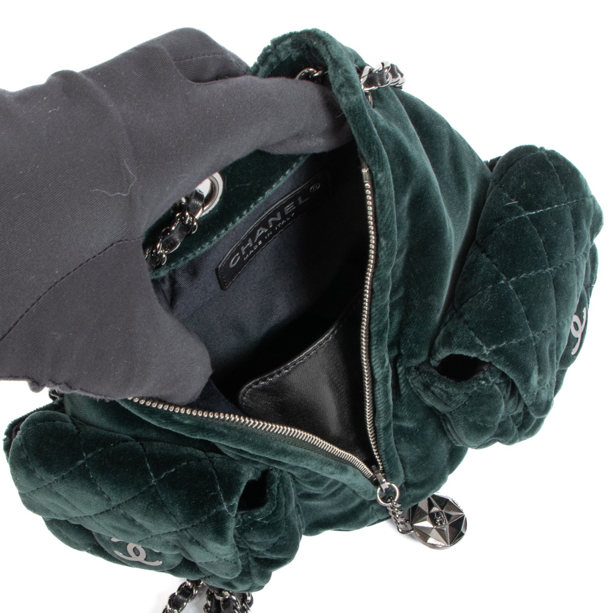 Chanel Green Velvet Mini Backpack Labellov Buy and Sell Authentic Luxury