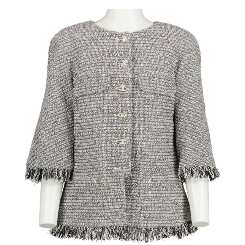 Chanel Spring 2018 Black/White Fringe Tweed Jacket