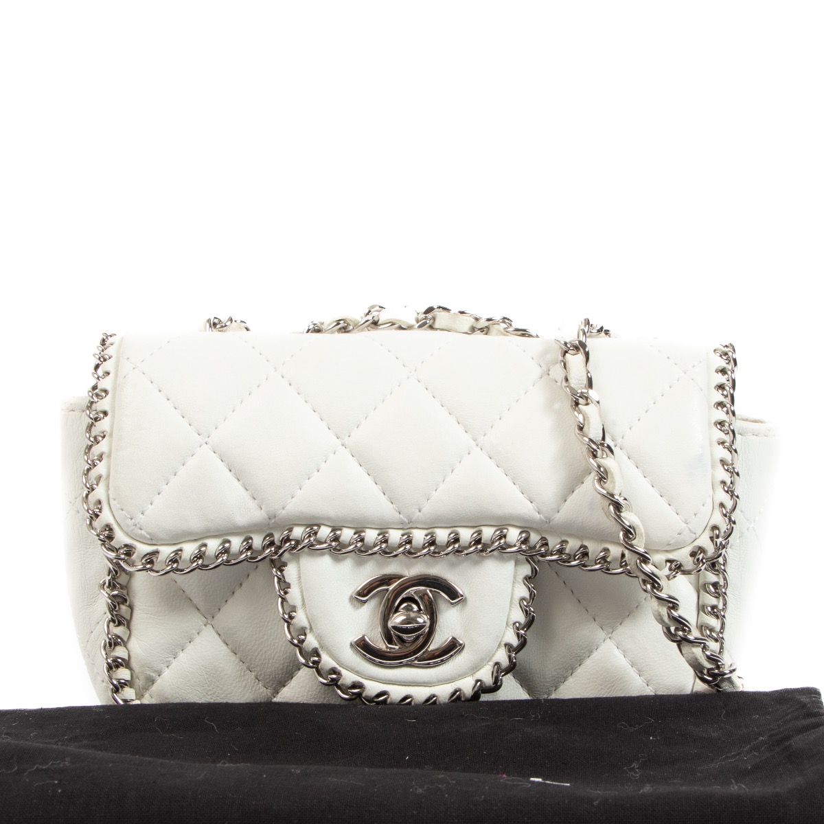 Chanel White Chain Around Extra Mini Classic Flap Bag ○ Labellov