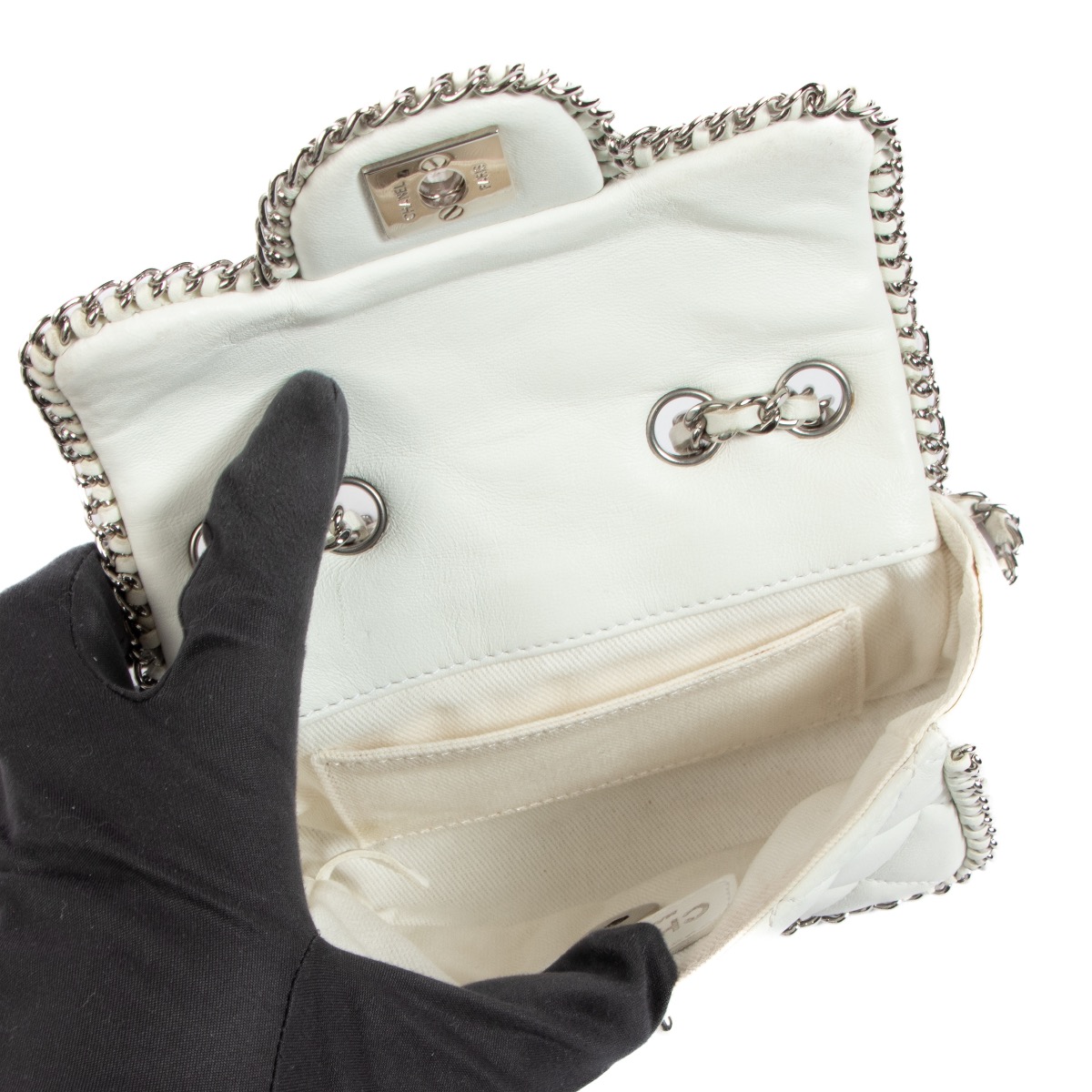 Chanel White Chain Around Micro Classic Flap Bag ○ Labellov