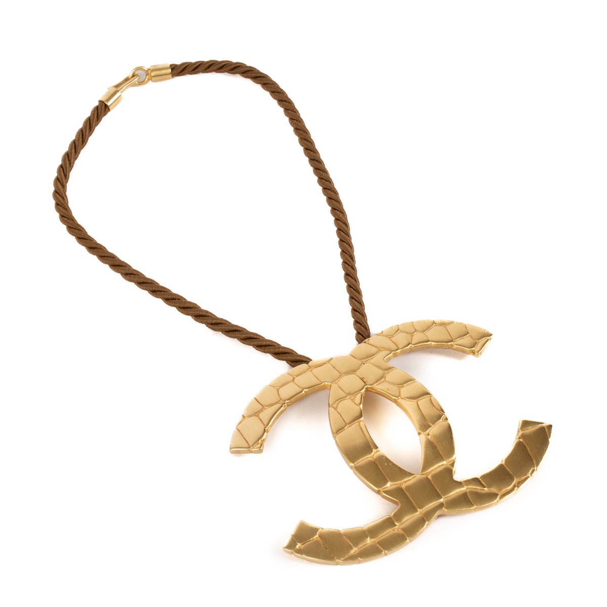 Chanel 07P Gold Metal Oversized Crocodile Print CC Rope