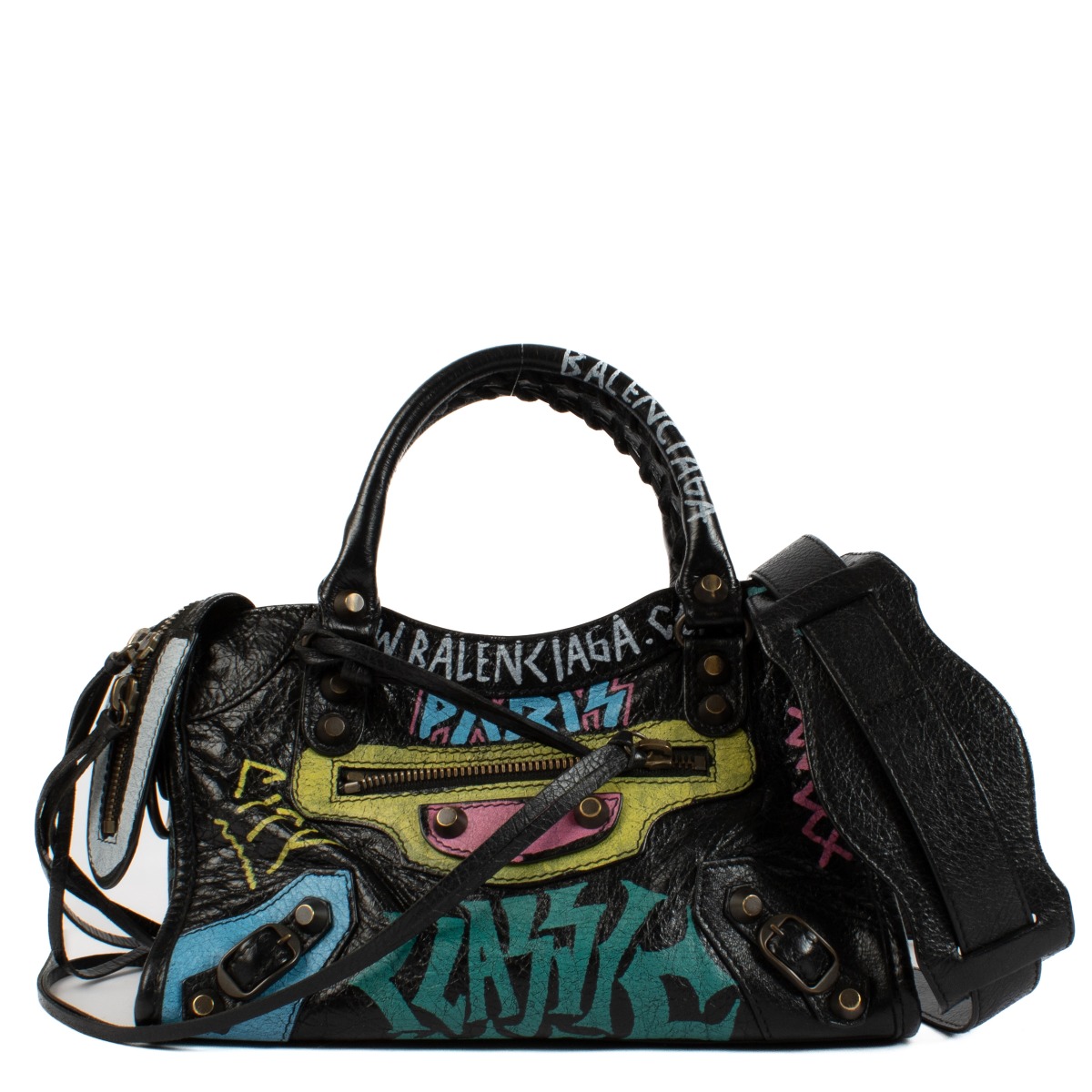 Balenciaga Black Graffiti Arena Mini Classic City Bag