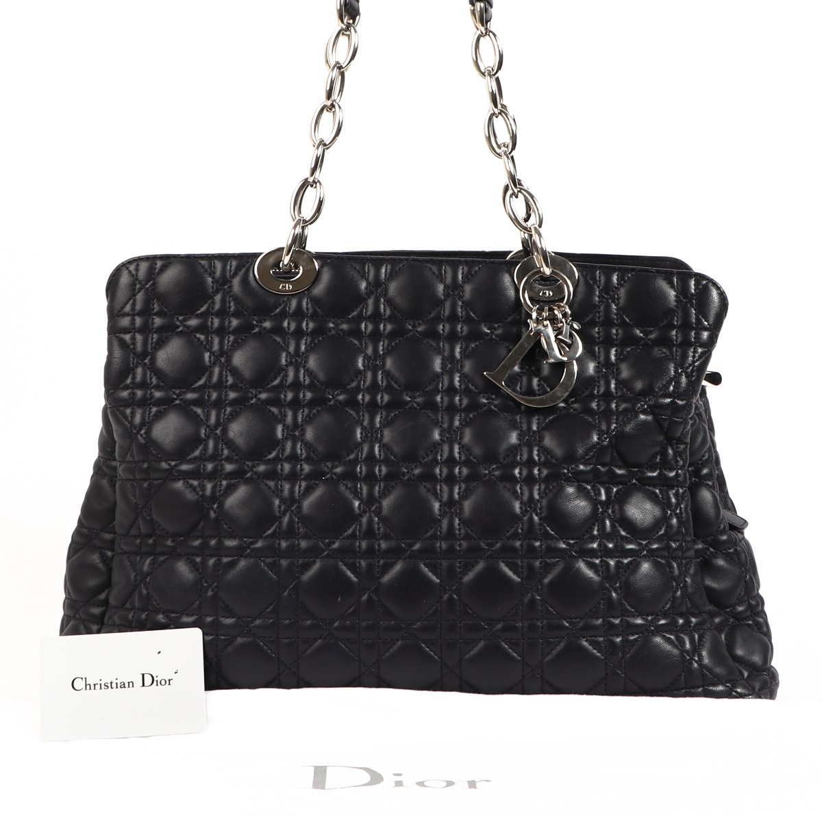 【ヴィンテージ】Rank:S☆Dior Black Large Cannage バック Pre-Owned Black Cannage Patent Leather Lady Dior Large