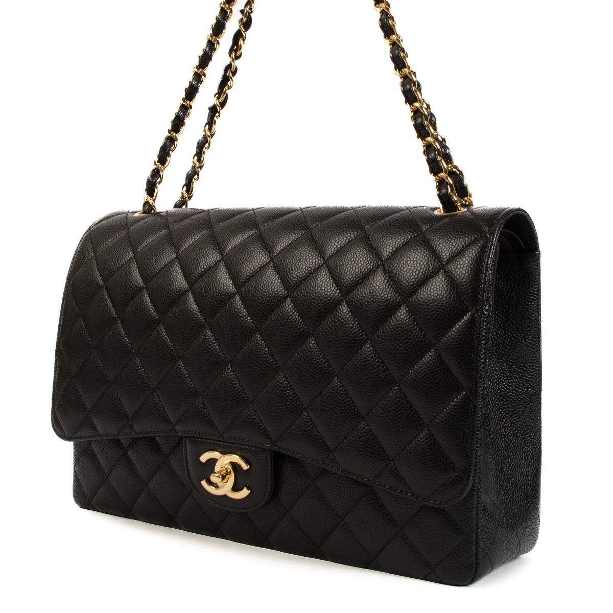 Chanel Black Caviar Maxi Classic Double Flap Bag GHW