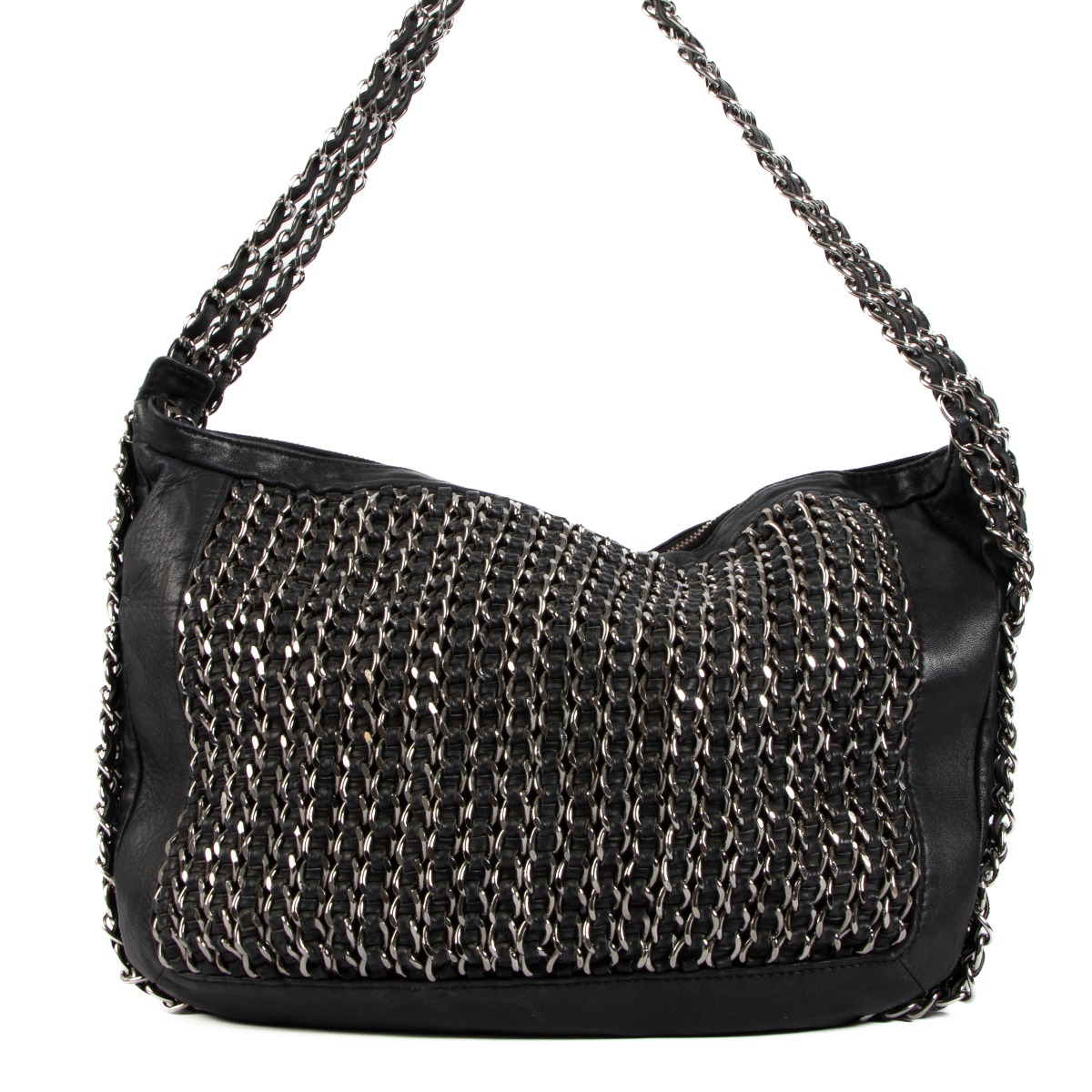 Chanel Black Woven Braided Leather CC Silver Chain Tote, 52% OFF