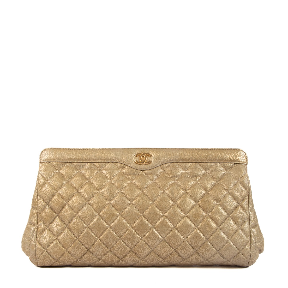 Chanel Metallic Gold Caviar CC Frame Large Clutch ○ Labellov ○ Buy and Sell  Authentic Luxury