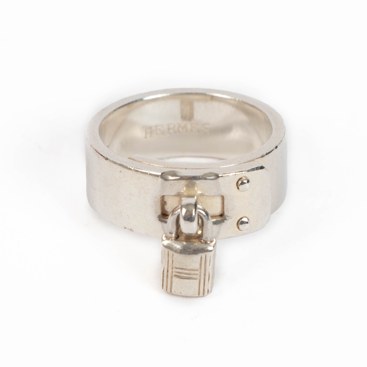 【HERMES】Kelly Cadenas ring ケリーリング★シルバー925 Hermès Vintage Silver Cadenas H Kelly Lock Charm Ring