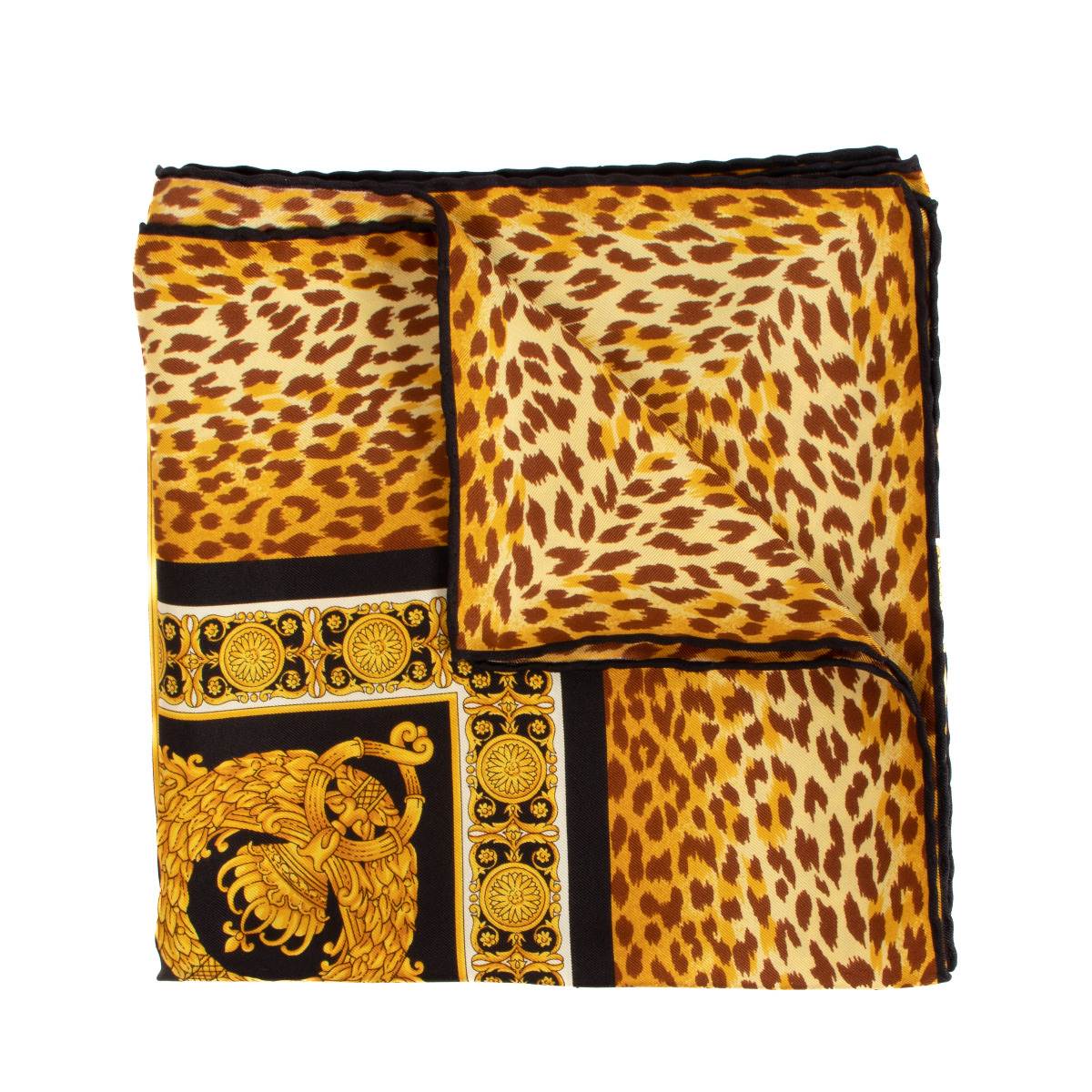 Versace Gold Leopard Barroco Print Silk Scarf ○ Labellov ○ Buy
