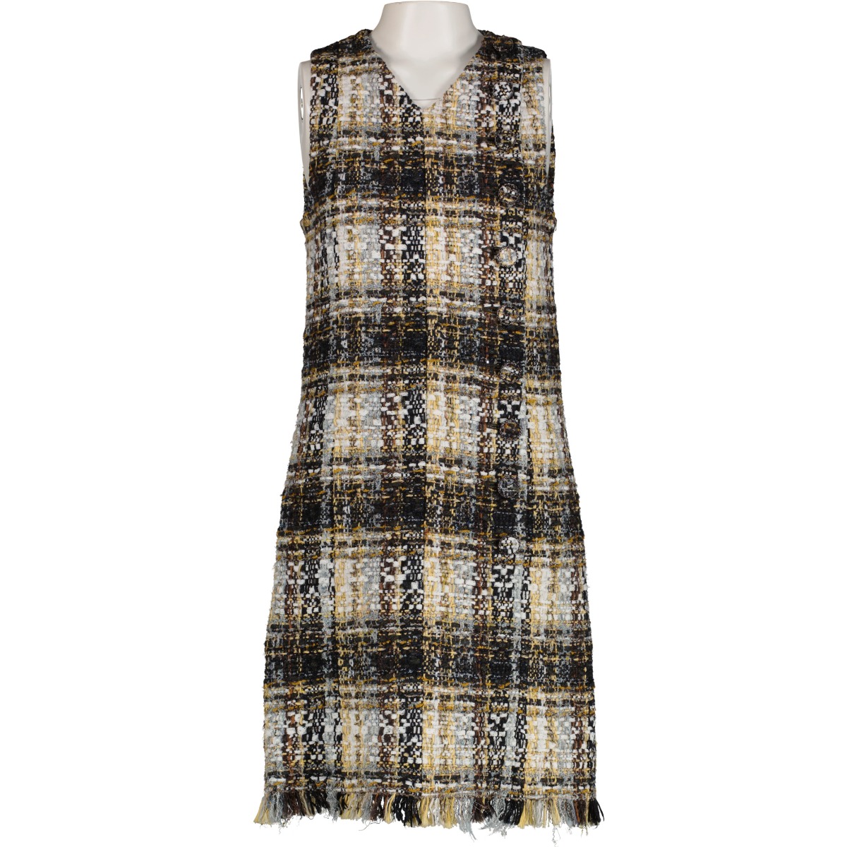 Chanel 19K Multicolor Fringe Tweed Dress Size FR36 Labellov
