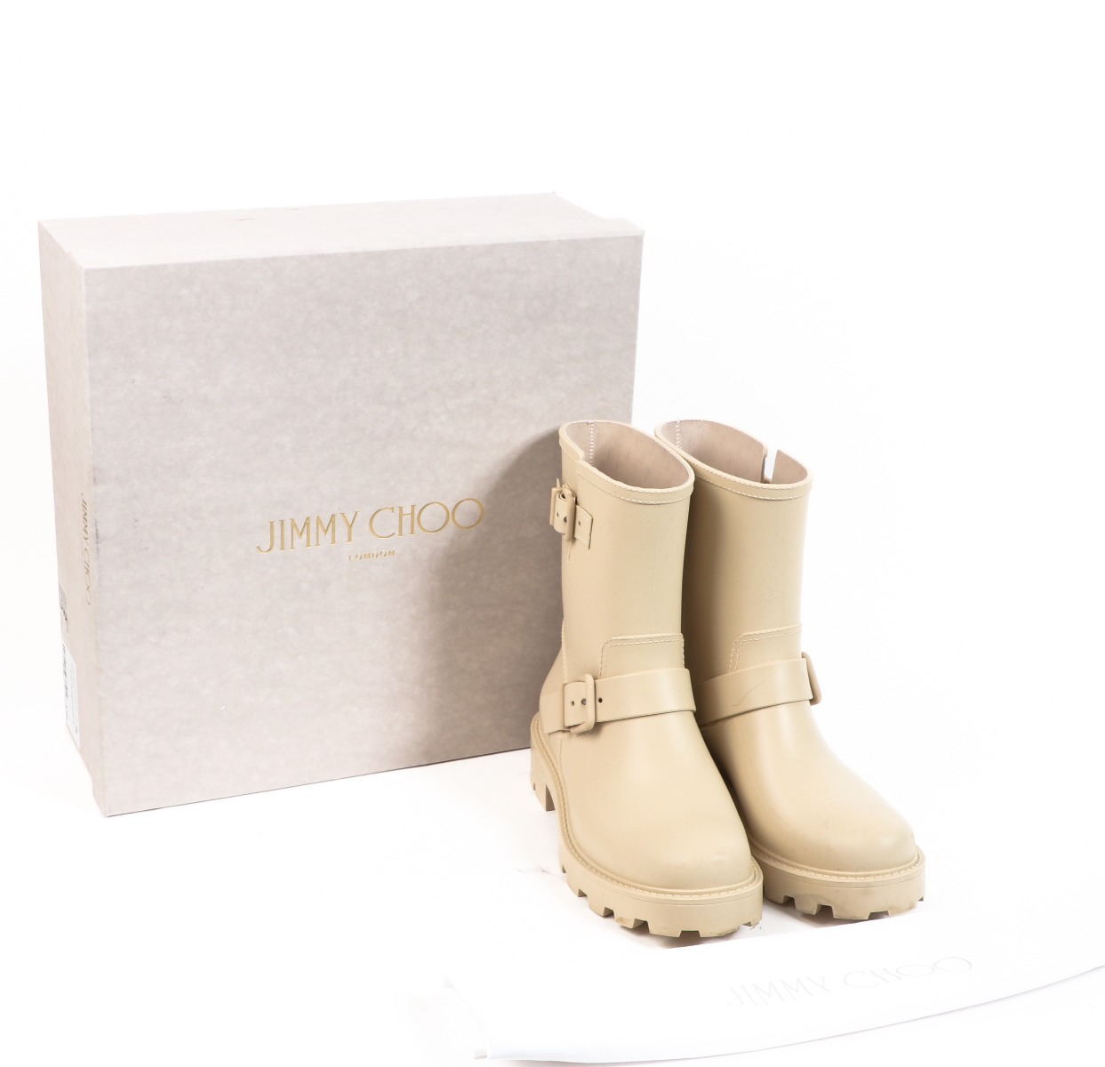Jimmy Choo Yael Flat Biodegradable Rubber Rain Boots | Brown