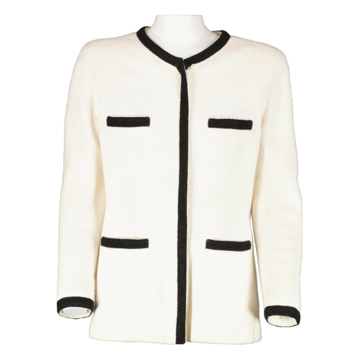 Chanel Cruise 98 White Contrast Trim Boucle Zip Jacket size FR40 Labellov Buy and Sell Authentic Luxury