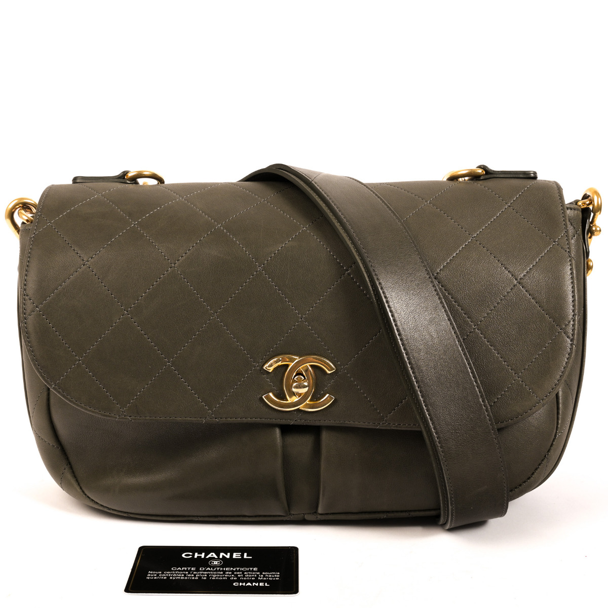 Chanel Khaki Green Leather Crossbody Flap Bag ○ Labellov