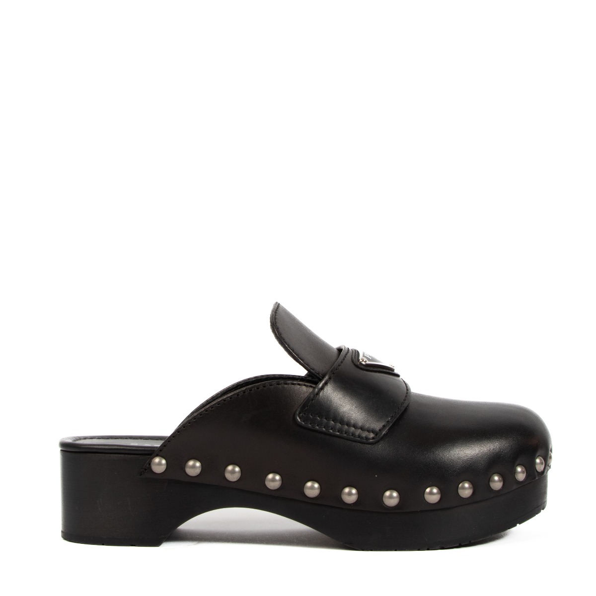 Prada Black Studded Leather Clogs - Size 36 ○ Labellov