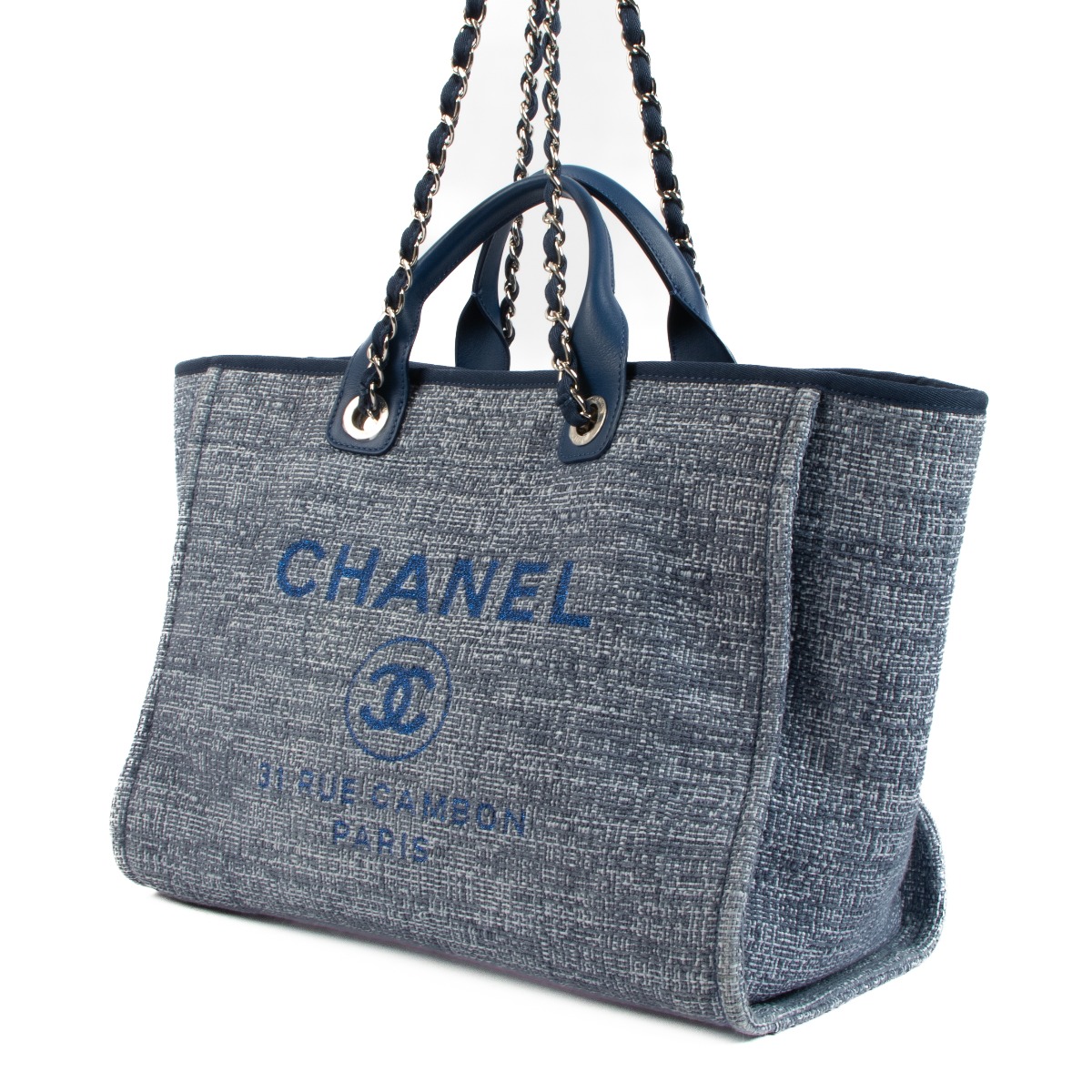 Chanel Deauville Tote Canvas with Striped Detail Large