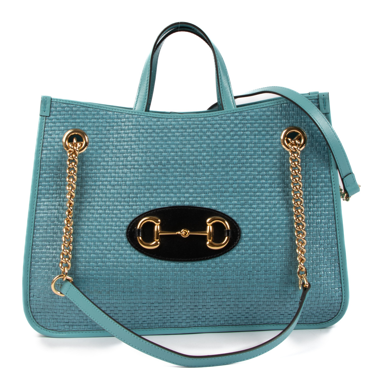 Gucci Blue Raffia Horsebit 1955 Tote Bag ○ Labellov ○ Buy