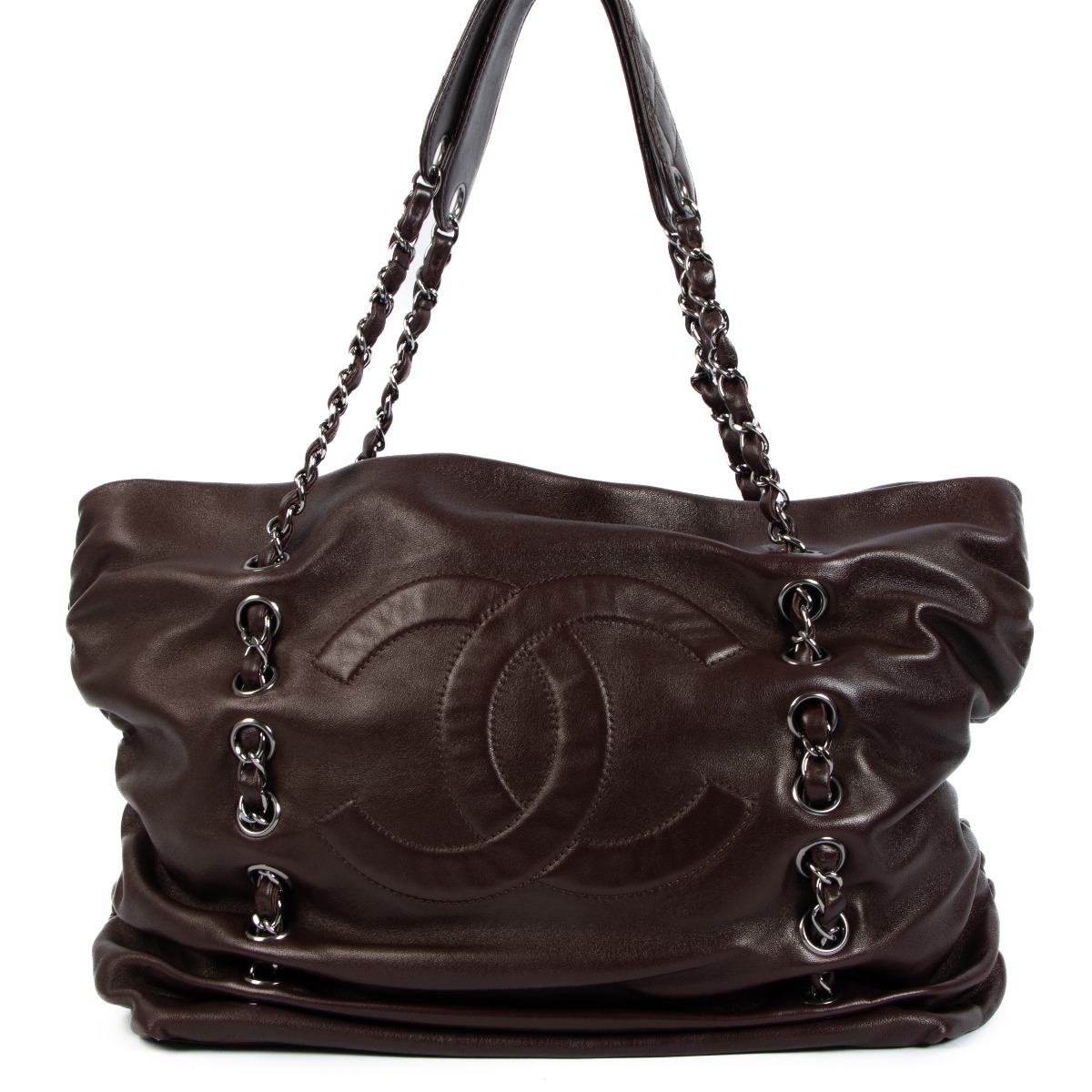 Chanel Soft Lambskin Leather Medium Silver Chain Shoulder Tote Bag Brown -  Luxury In Reach