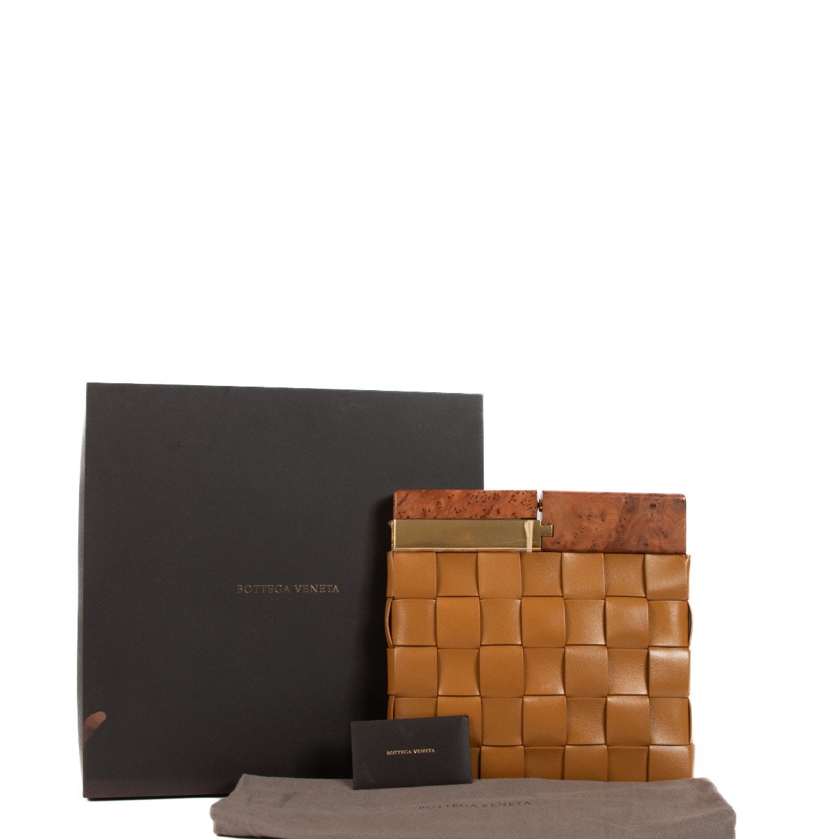 Bottega Veneta The Snap Caramel Intrecciato Clutch