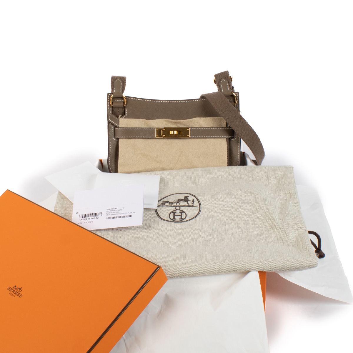 Hermès Jypsière Mini Etoupe Veau Evercolor GHW ○ Labellov