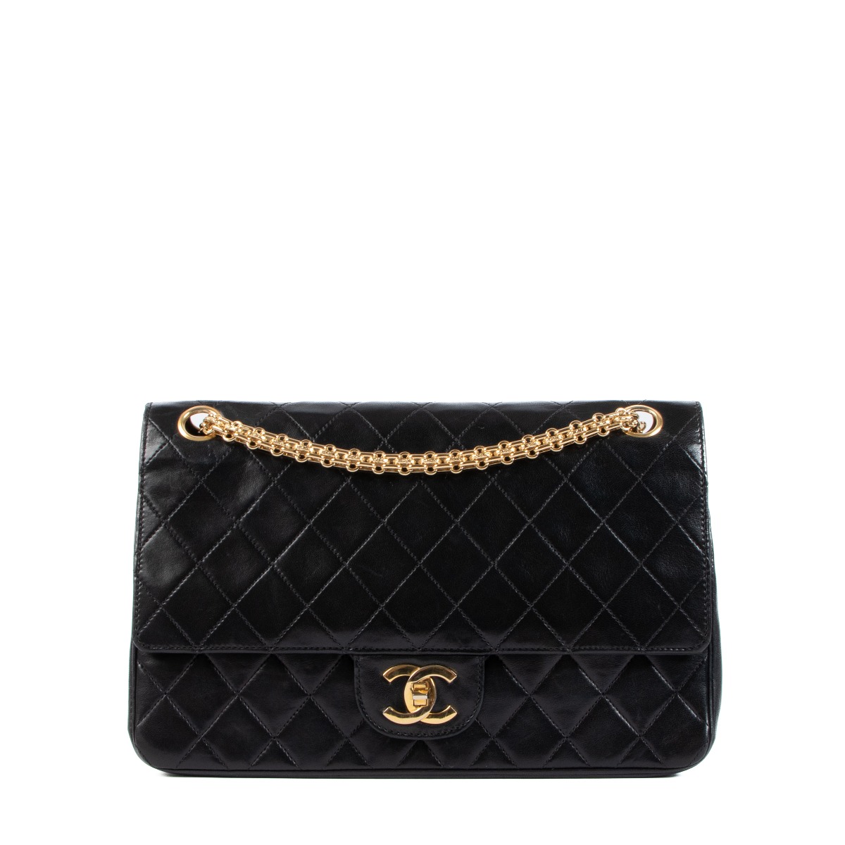 CHANEL, VINTAGE 2.55 FLAP BAG BLACK LAMBSKIN WITH GOLD HARDWARE, CIRCA 1970, Handbags and Accessories, 2020