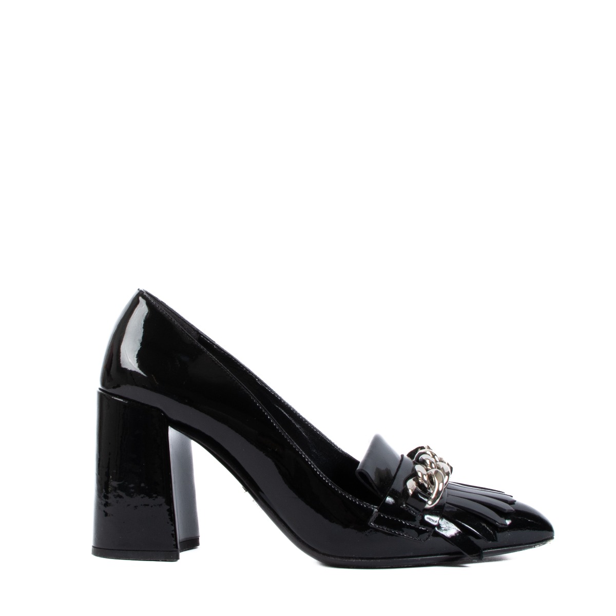 Prada Chain Fringe Black Patent Leather Pumps - Size 36