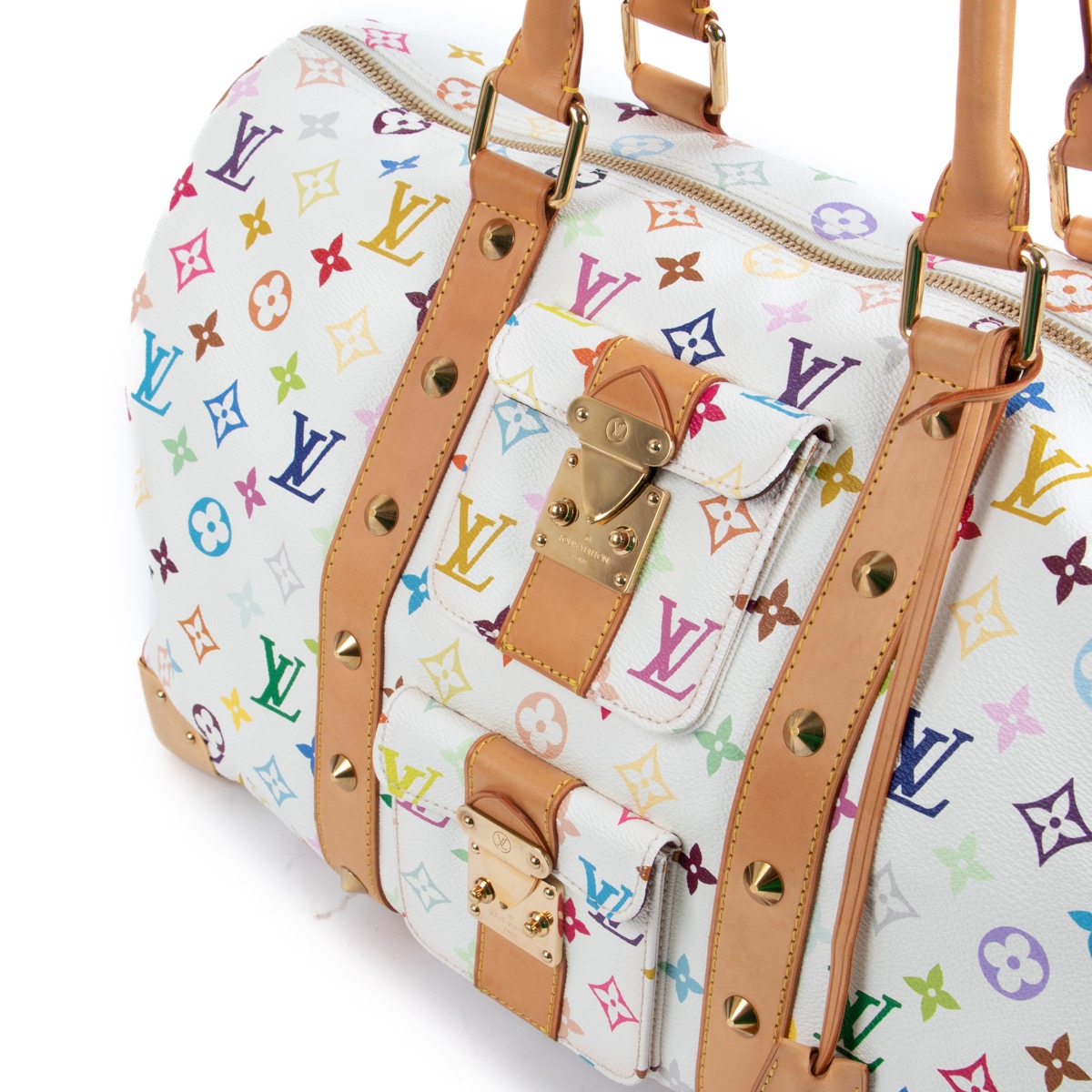 Takashi Murakami x Louis Vuitton White Monogram Multicolore Keepall 45  QJB0GDWKWB003