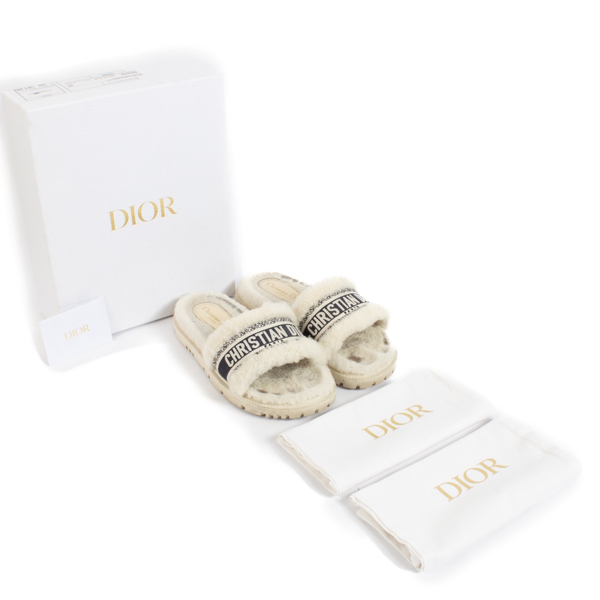 Christian Dior White Fur DWay Slides Size 39 ○ Labellov ○ Buy